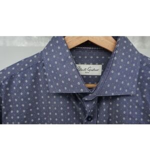 Robert Graham Mens Blue Diamond Print Long Sleeve Button Up Shirt Size 16 41